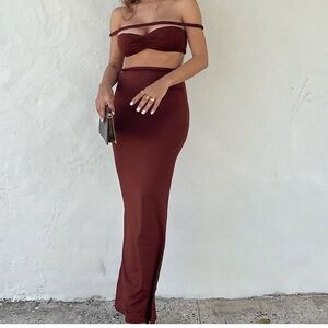 Chic Brown Maxi Pencil Skirt Set for Night Out